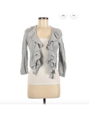 Cache Gray Ruffled Cardigan Size M